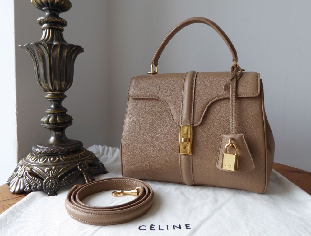 Celine Small 16 in Beige Natural Grained Calfskin