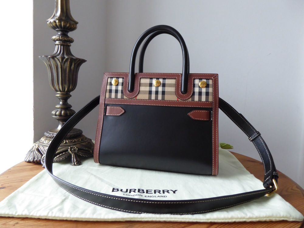 Burberry Mini Leather and Vintage Check Two-Handle Title Bag - SOLD