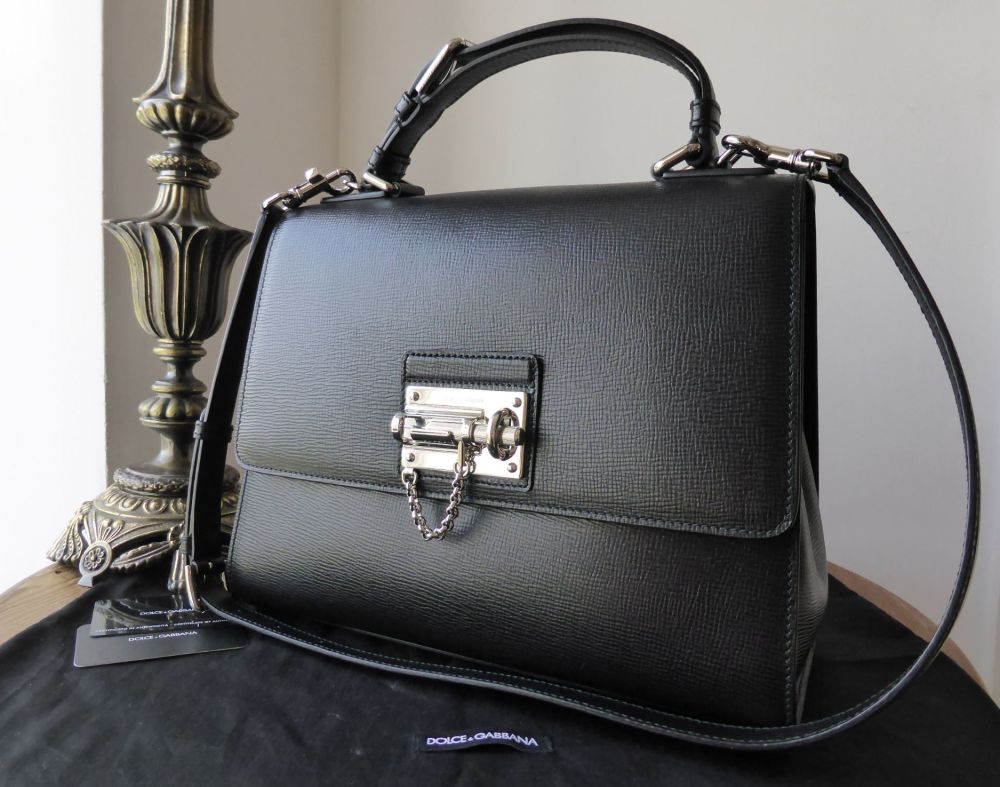 Dolce & Gabbana Monica Satchel Bag in Black Textured Calfskin - SOLD