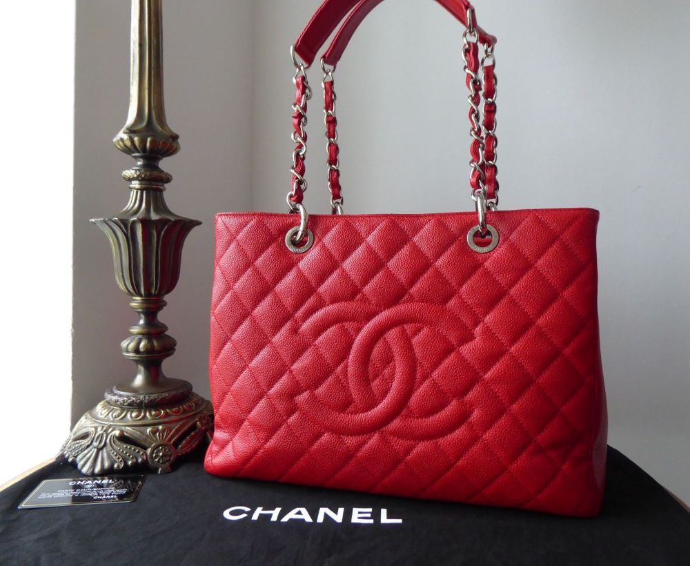 Chanel Classic Grand Shopping Tote GST in Red Caviar with Silver Hardware 
