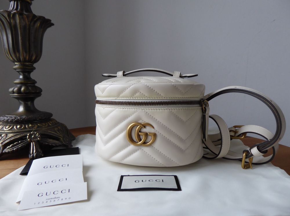 Gucci GG Marmont Mini Vanity Case Backpack in Ivory Matelassé Calfskin - Ne