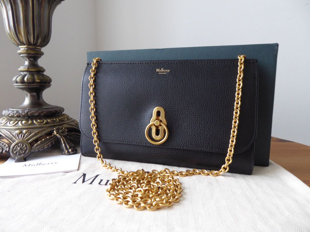 Mulberry Amberley Shoulder Clutch Wallet on Chain in Black Crossgrain Leather - SOLD