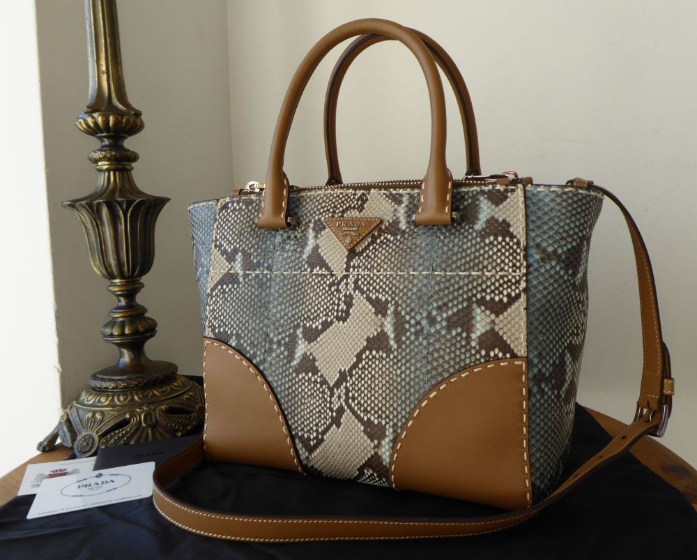 Prada Twin Zipped Hand Stitched City Tote in Lago Blue Pittone Python - SOLD