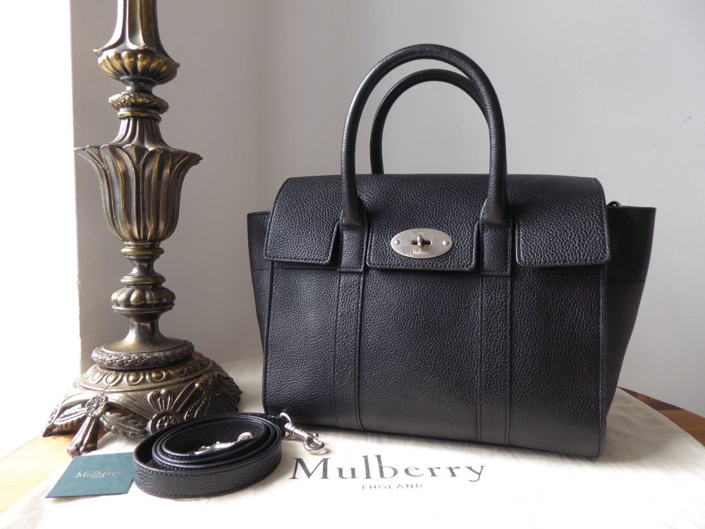 Mulberry Small Coca Bayswater Satchel in Black Small Classic Grain with Bru
