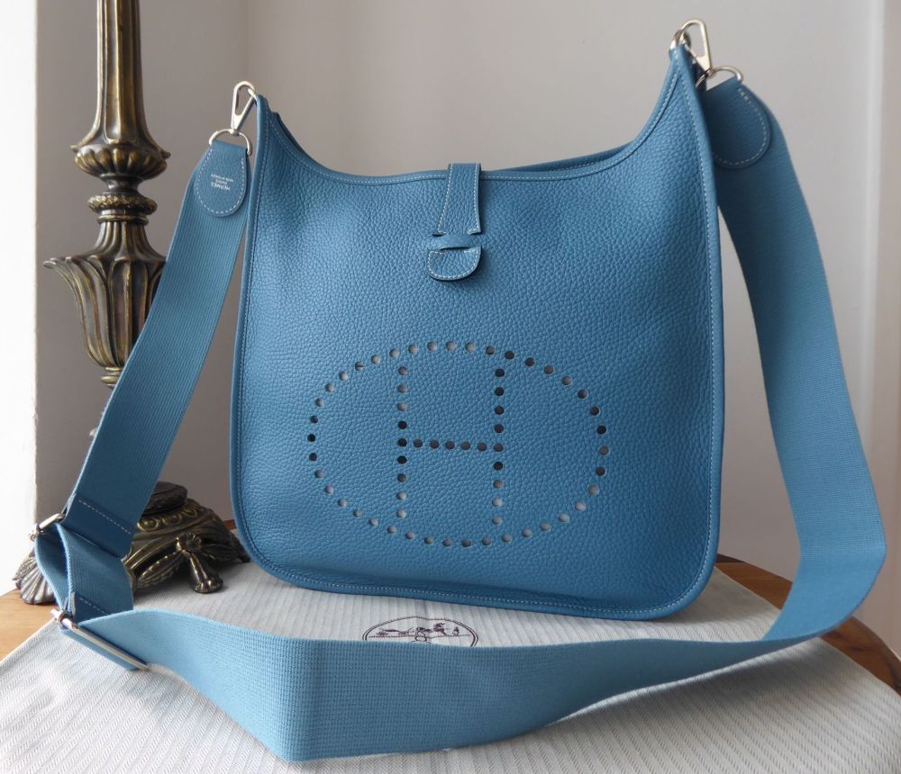 Hermés Evelyne III GM in Blue Jean Taurillon Taurillon Clemence - As New