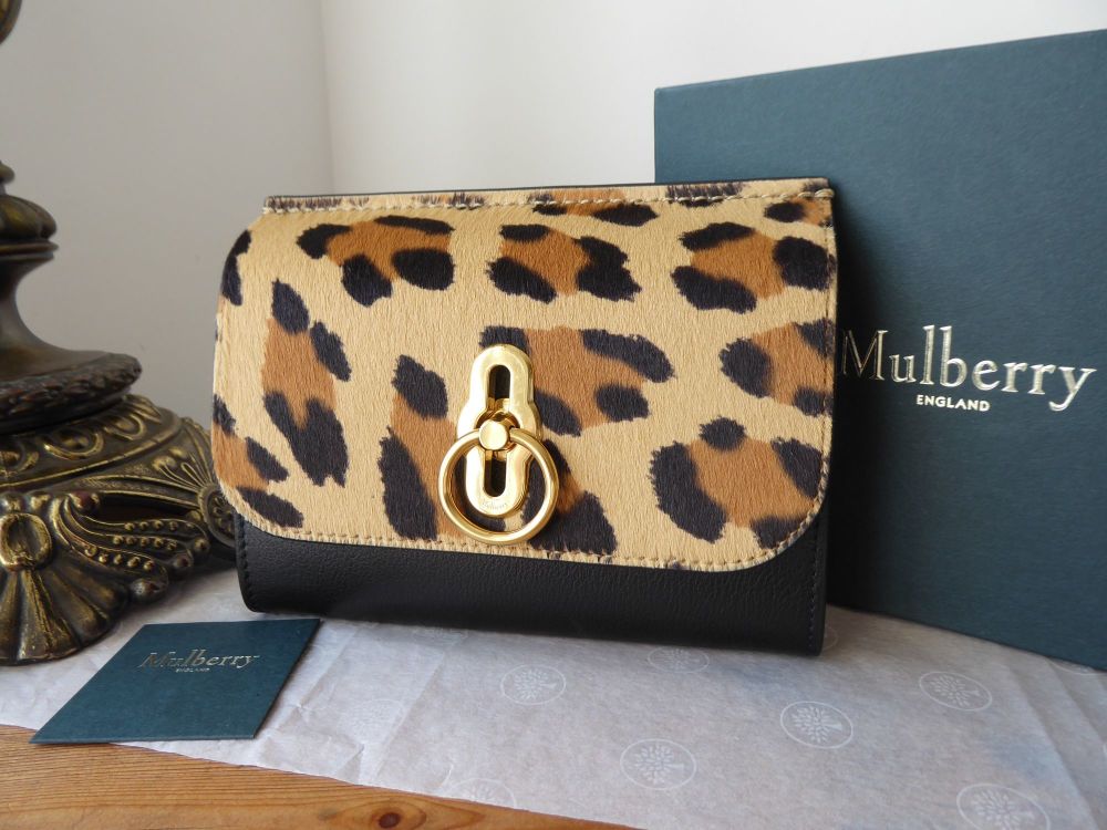 Mulberry Amberley Medium Wallet Purse in Leopard Haircalf & Black Silky Cal
