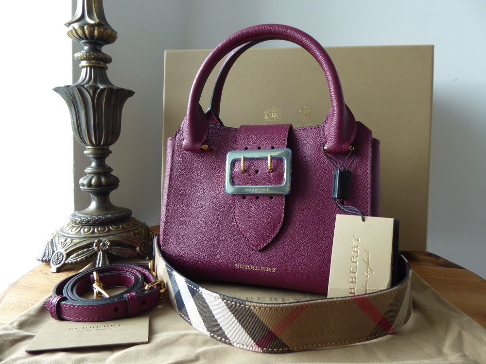 Burberry The Small Buckle Tote in Dark Plum Grainy Calfskin - SOLD