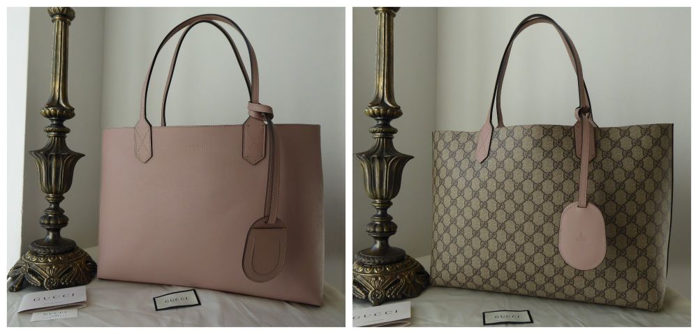 Gucci Turnaround Large Reversible Tote in Dark Cipria Pink Calfskin and GG 