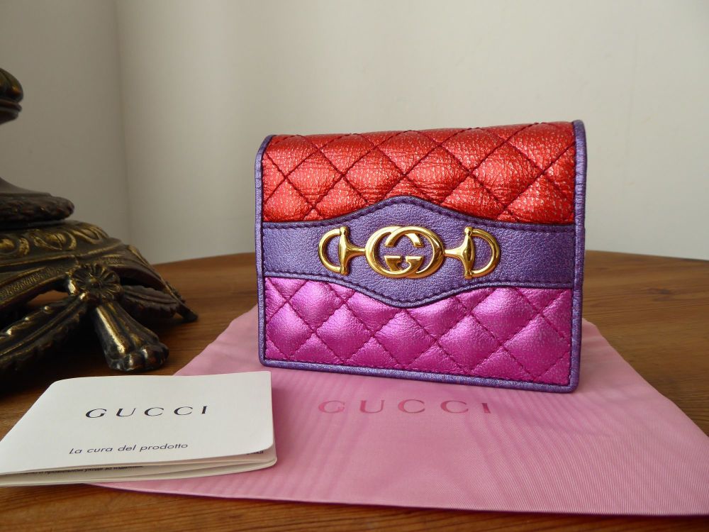 Gucci Zumi Trapuntata Card Case Wallet in Metallic Laminated Calfskin