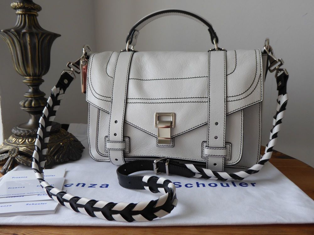 Proenza Schouler PS1 Medium Satchel in Optical White with Monochrome Braided Strap - SOLD