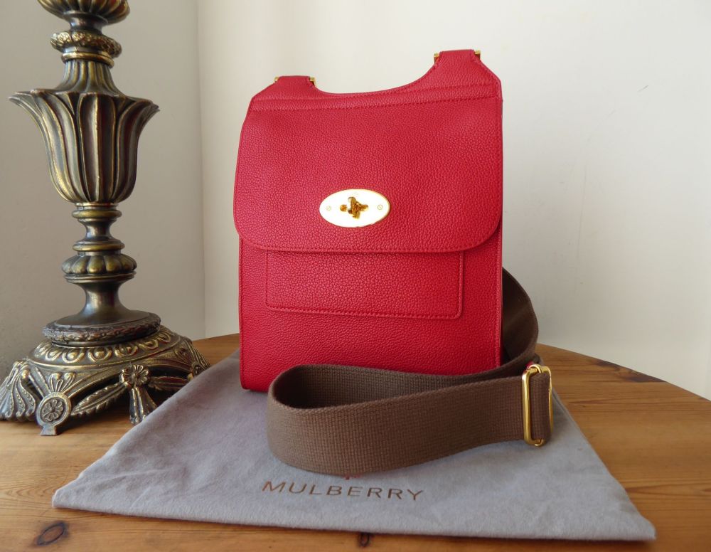 Mulberry Regular Antony in Scarlet Red Small Classic Grain with Golden Brass Hardware - SOLD