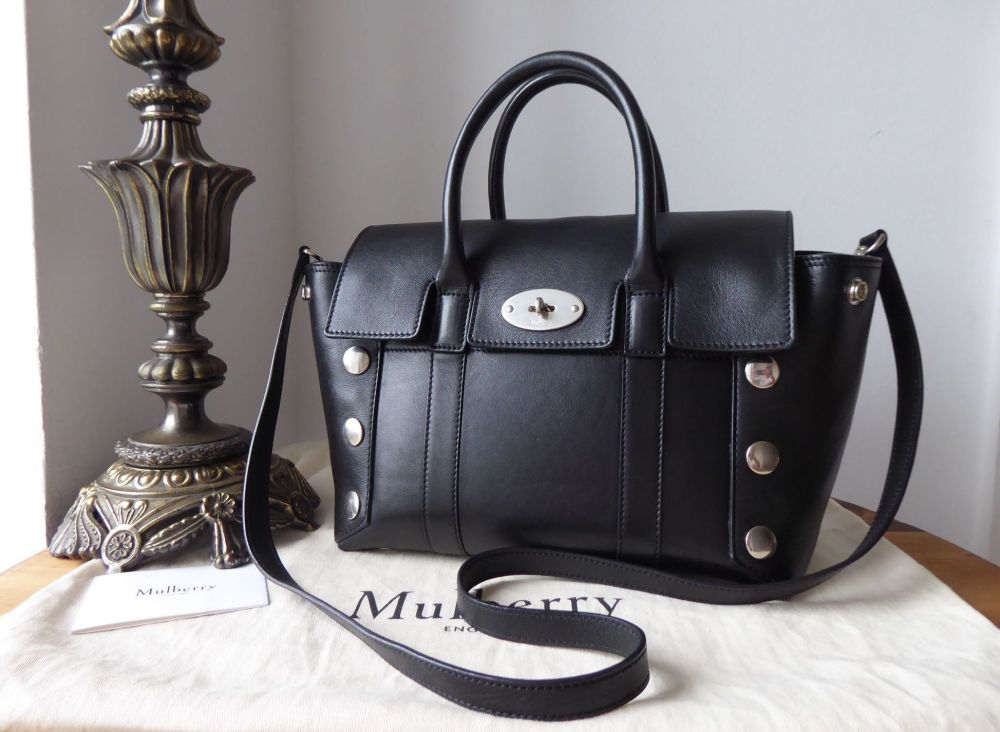Mulberry Small Coca Bayswater Satchel in Black Smooth Calf with Studs