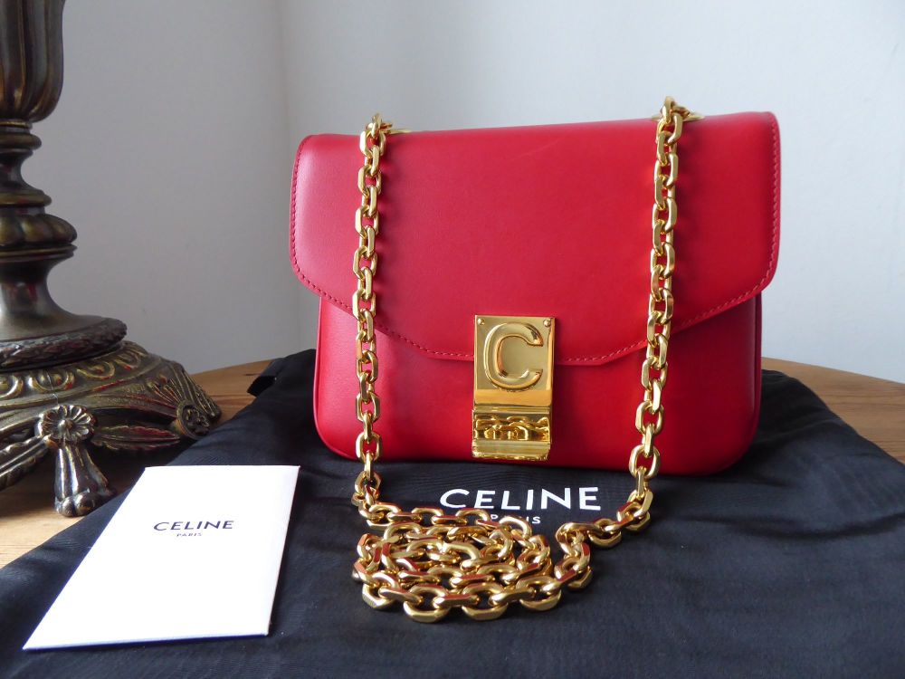 CELINE Small C Flap Bag in Shiny Scarlet Red Smooth Calfskin 