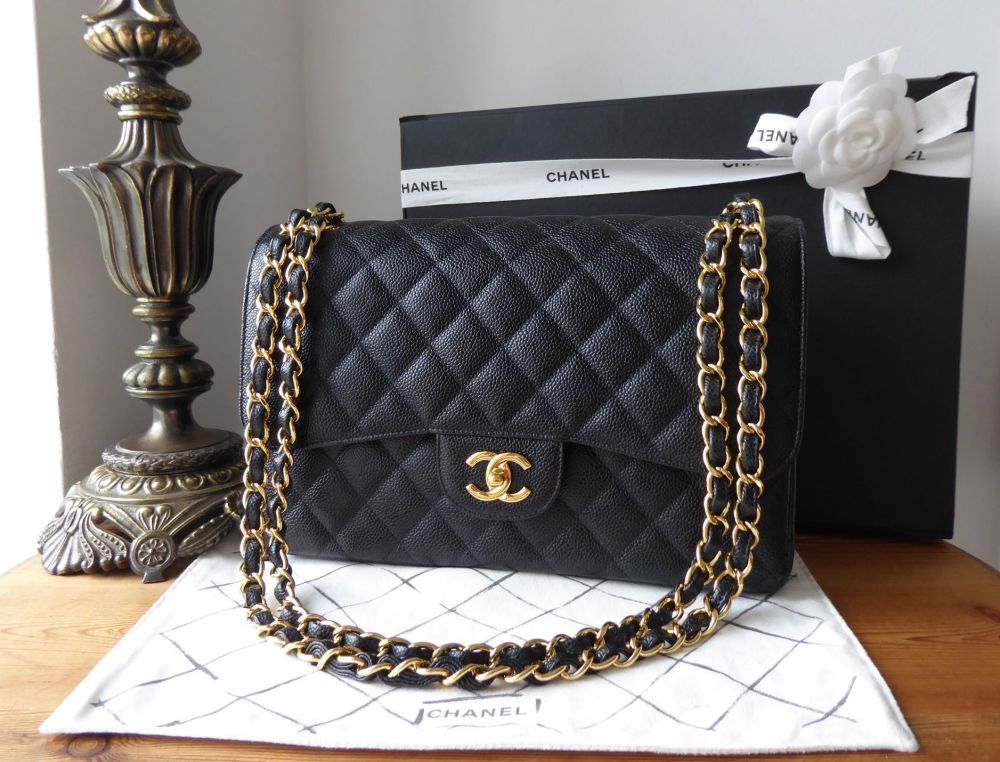 Chanel Timeless Classic 2.55 Jumbo Double Flap Bag in Black Caviar with  Gold Hardware - SOLD