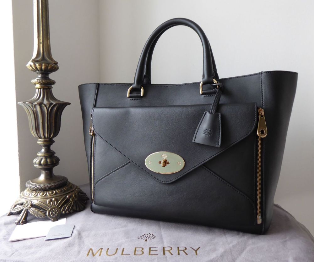 Mulberry Large Willow Tote in Black Silky Classic Calf Leather - New