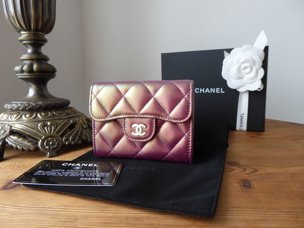 Chanel Classic Flap Card Holder in Purple Iridescent Mermaid Lambskin New