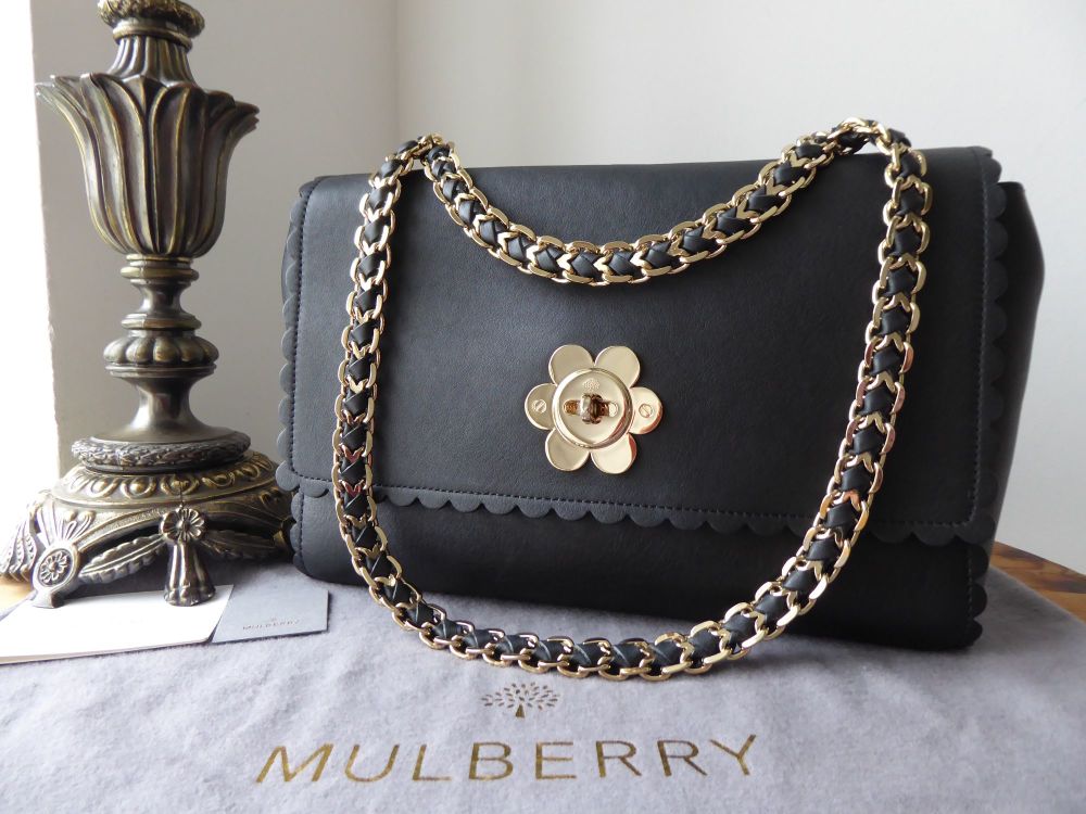 Mulberry Cecily Medium Lily Flower Lock in Black Classic Calf Leather 
