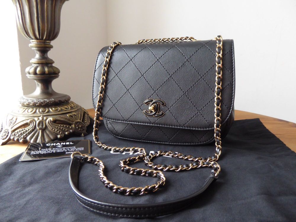 Chanel Small Demi Lune Flap Bag in Black Calfskin with Gold Hardware 