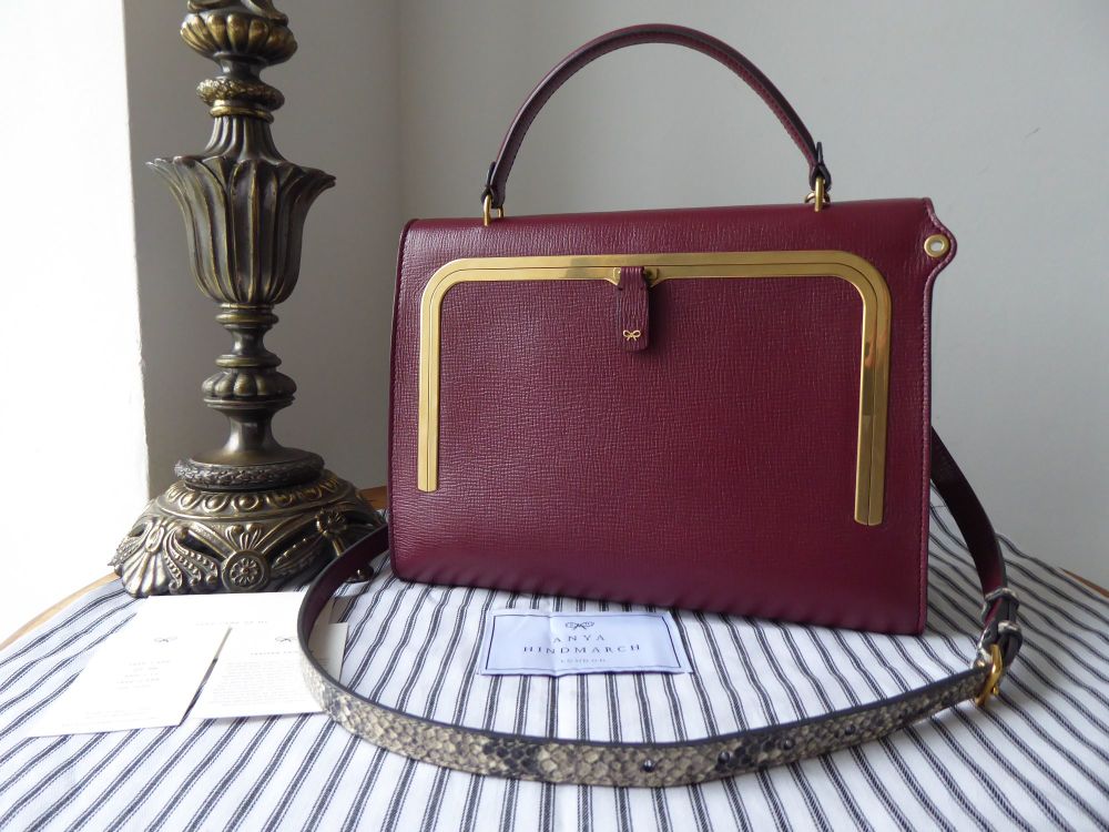 Anya Hindmarch Python Strap Postbox Bag in Burgundy Capra Goatskin - SOLD