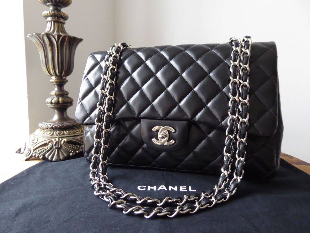 Chanel Classic Jumbo Single Flap Bag in Black Lambskin with