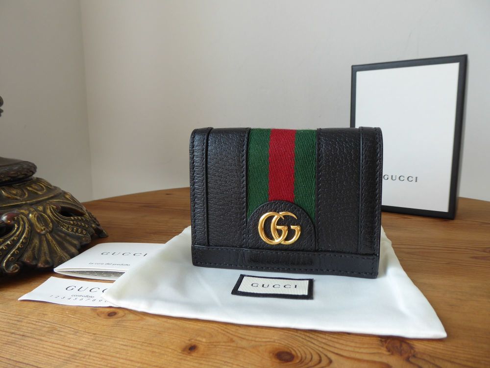 Gucci Ophidia Compact Card Case Coin Wallet in Black Calfskin with Vintage 