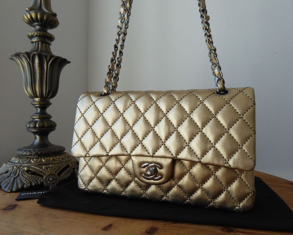 Chanel Gold Textured Leather Wild Stich Weekender Bag Chanel