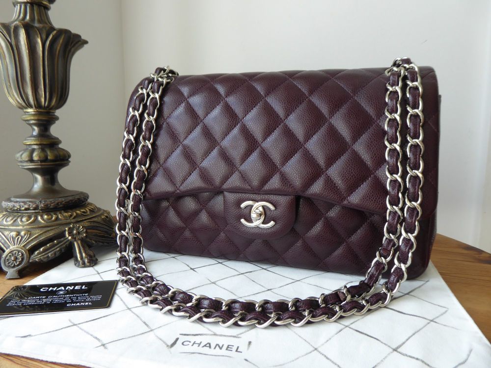 Chanel Timeless Classic 2.55 Jumbo Double Flap Bag in Burgundy Caviar with  Silver Hardware - SOLD