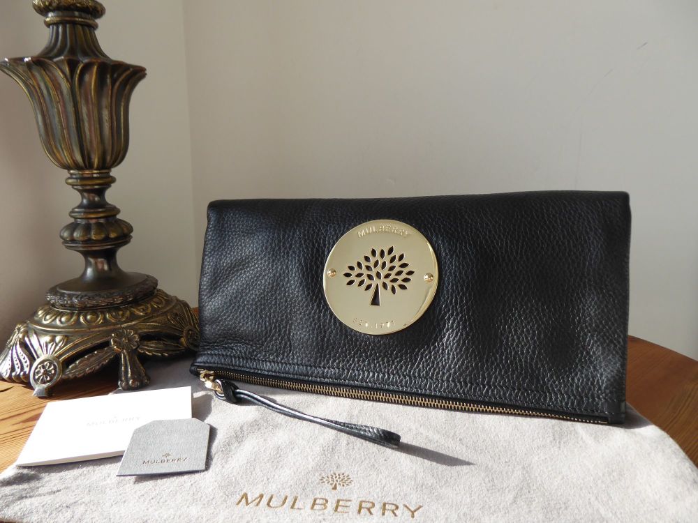 Mulberry Daria Clutch in Black Soft Spongy Leather with Shiny Gold Hardware - SOLD