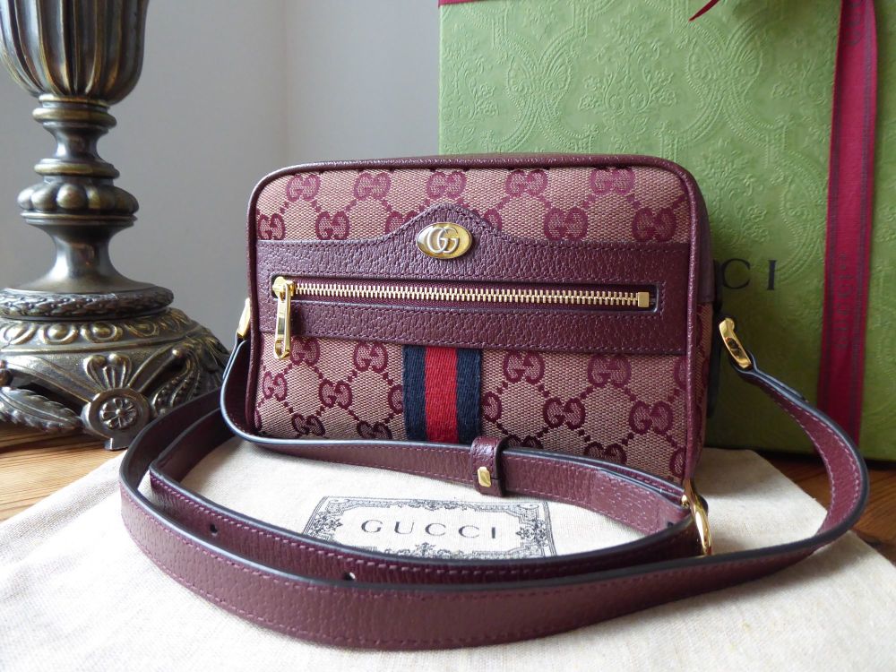 Gucci Ophidia Mini Messenger in Burgundy GG with Web -  As New*