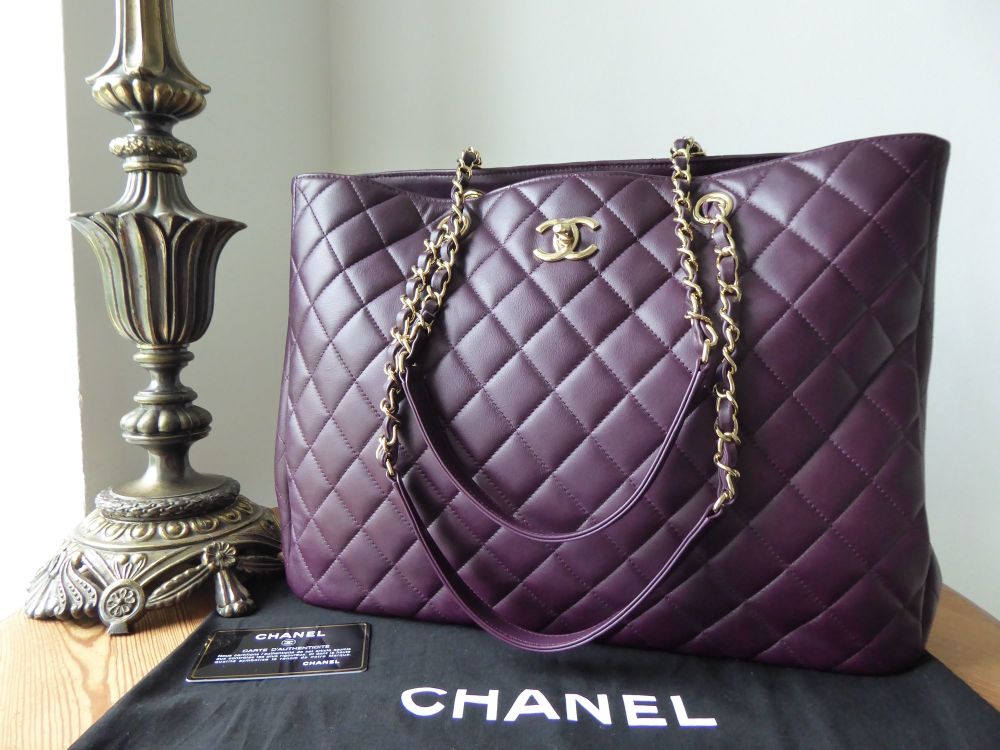 Chanel Timeless Tote Soft Shopper in Purple Quilted Calfskin with Gold Hard