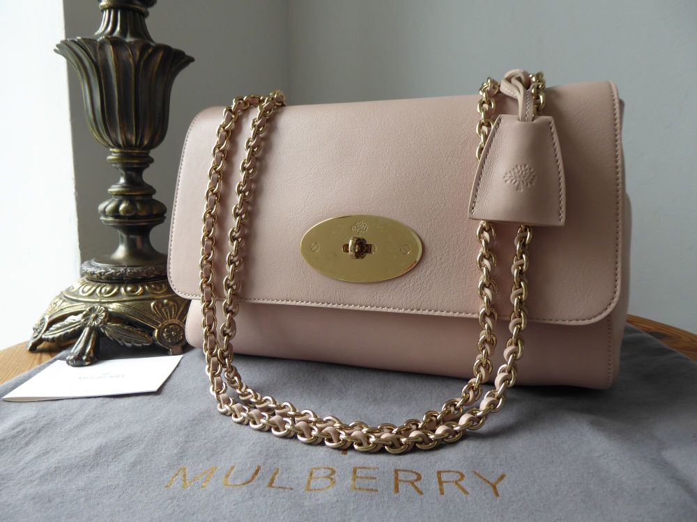 Mulberry Medium Lily in Oatmeal Micrograin Calf with Shiny Gold Hardware 
