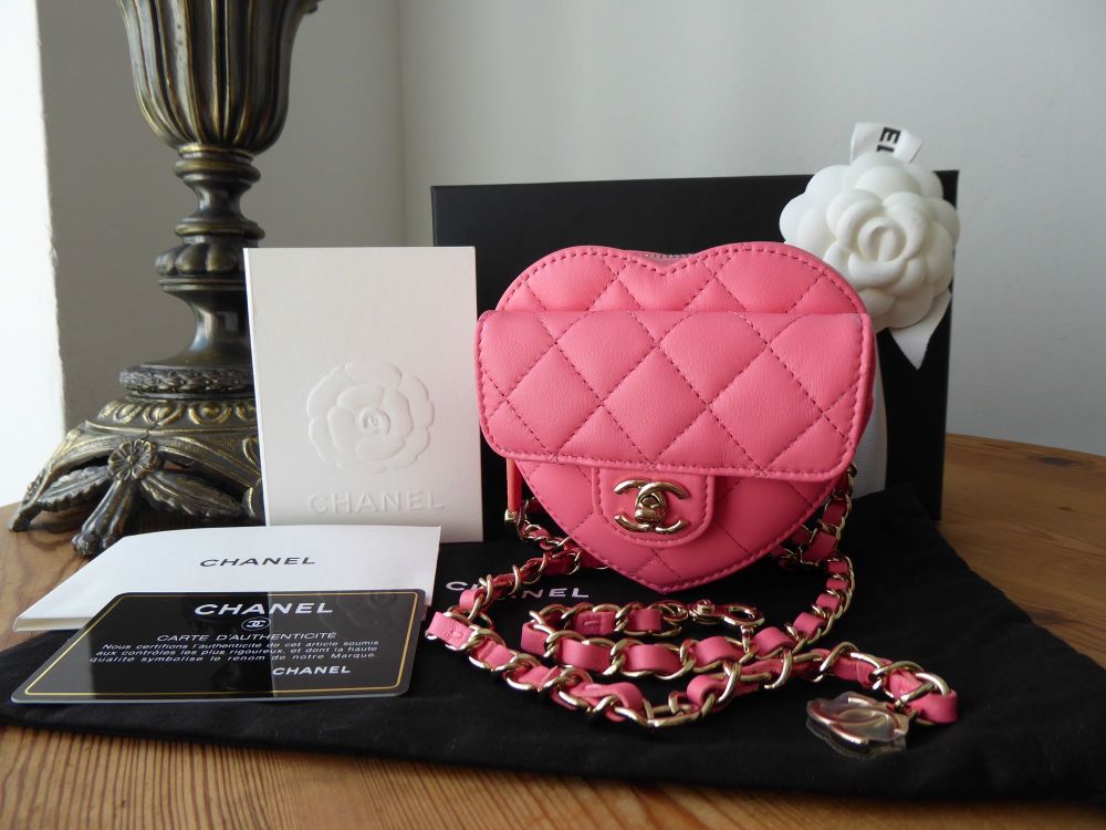 CHANEL 22S Pink Heart Belt Bag Crossbody Necklace Card Holder Coin Purse  Gold