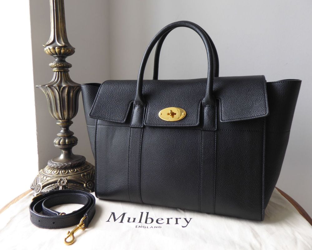Mulberry Coca Bayswater with Strap in Black Small Classic Grain 
