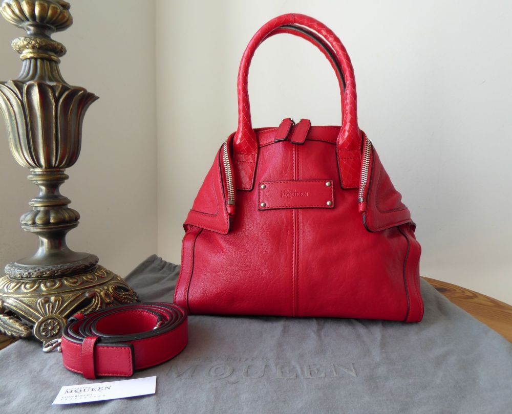 Alexander McQueen Small De Manta Tote in Red Goatskin and Glossy Python - SOLD