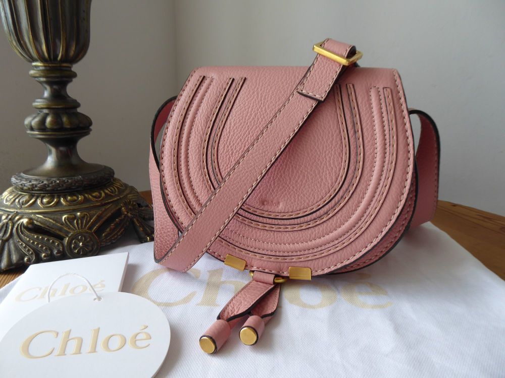 Chloe Mini Marcie Small Saddle Bag in Fallow Pink Pebbled Calfskin - As New