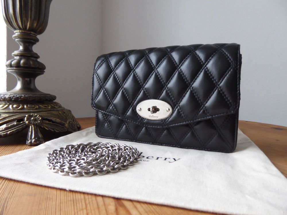 Mulberry Small Quilted Darley Shoulder Clutch in Black Smooth Calf Leather 