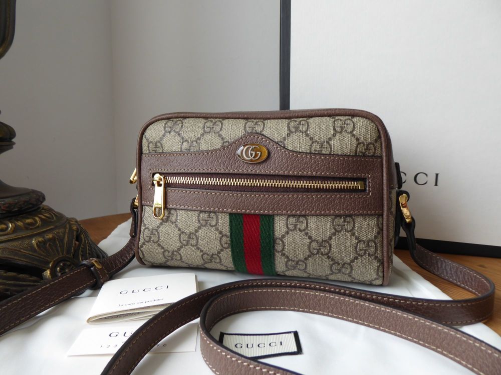 Gucci Ophidia Mini Crossbody in Beige Ebony GG Supreme with Vintage Web -  SOLD