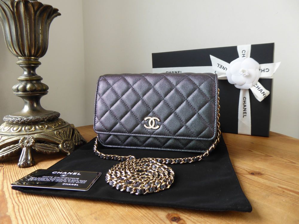 Chanel Classic Wallet on Chain WOC in Iridescent Black Caviar with Pearly CC - SOLD