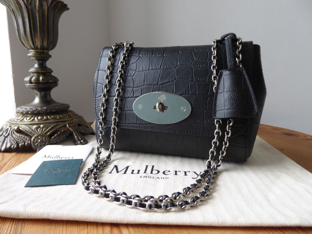 Mulberry Lily in Black Matte Croc Printed Leather with Brushed Silver Hardware - SOLD
