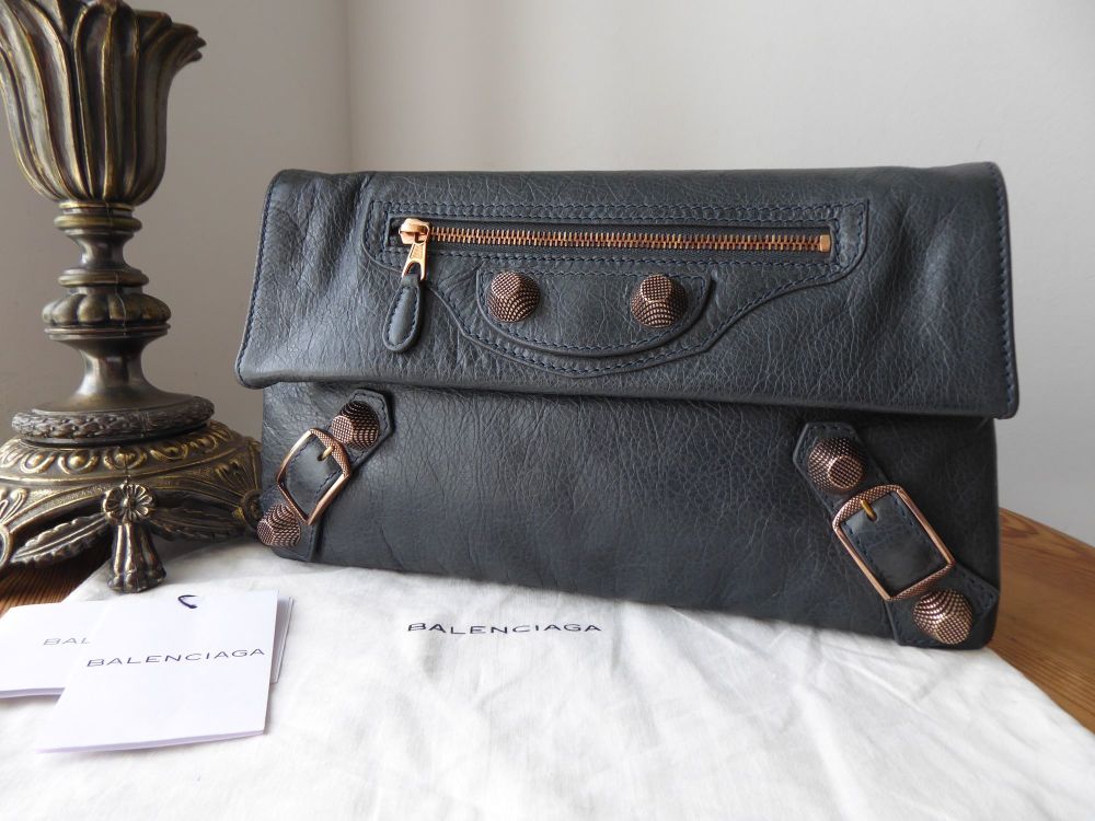 Balenciaga Envelope Clutch in Anthracite Lambskin with Giant 21 Rose Gold Hardware - SOLD