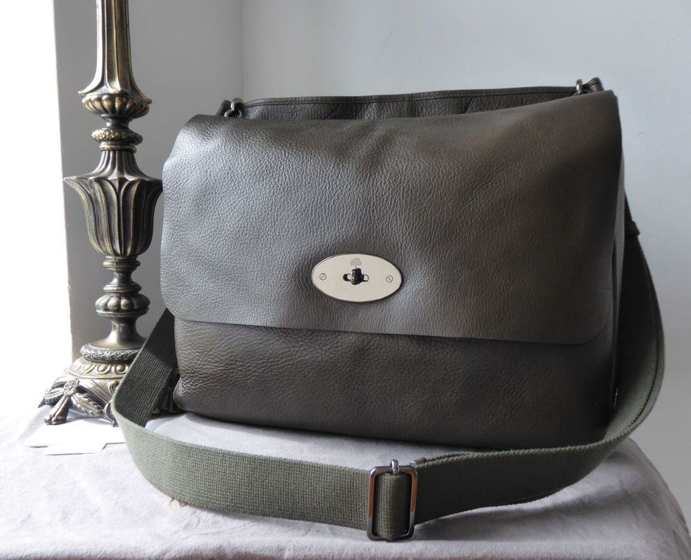 Mulberry Large East West Messenger in Khaki Pebbled Leather with Dark Silver Nickel Hardware - SOLD