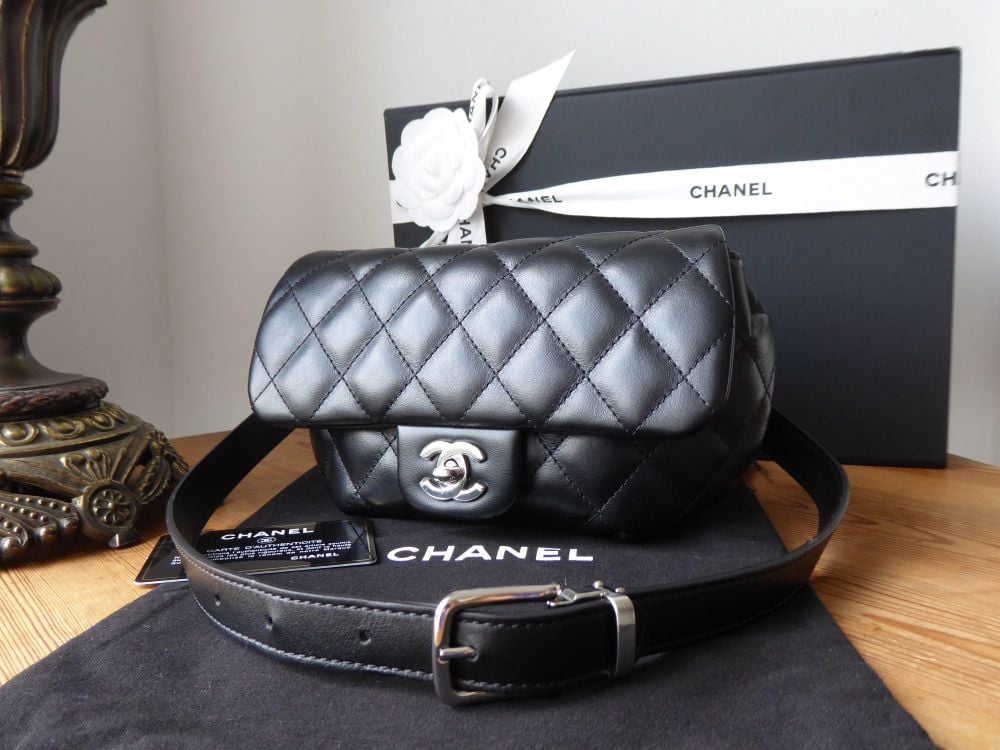 Chanel Uniform Classic Flap Belt Bag In Black Quilted Calfksin With Silver  Hardware - Sold