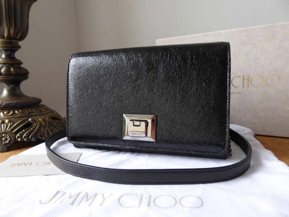 Jimmy Choo Davine Wallet on Chain WoC Shoulder Bag in Black Crinkle Calfskin - SOLD
