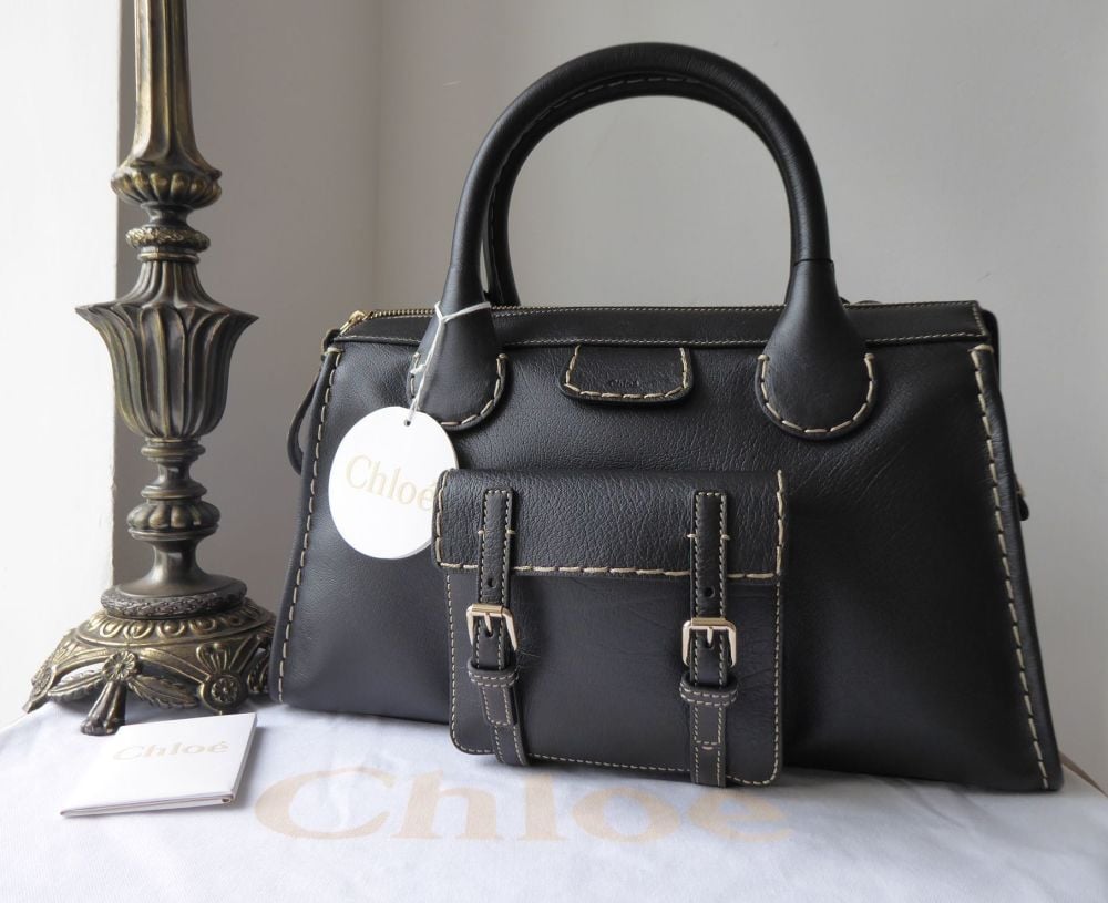 Chloe Edith Medium Day Bag in Black Buffalo Leather - New 