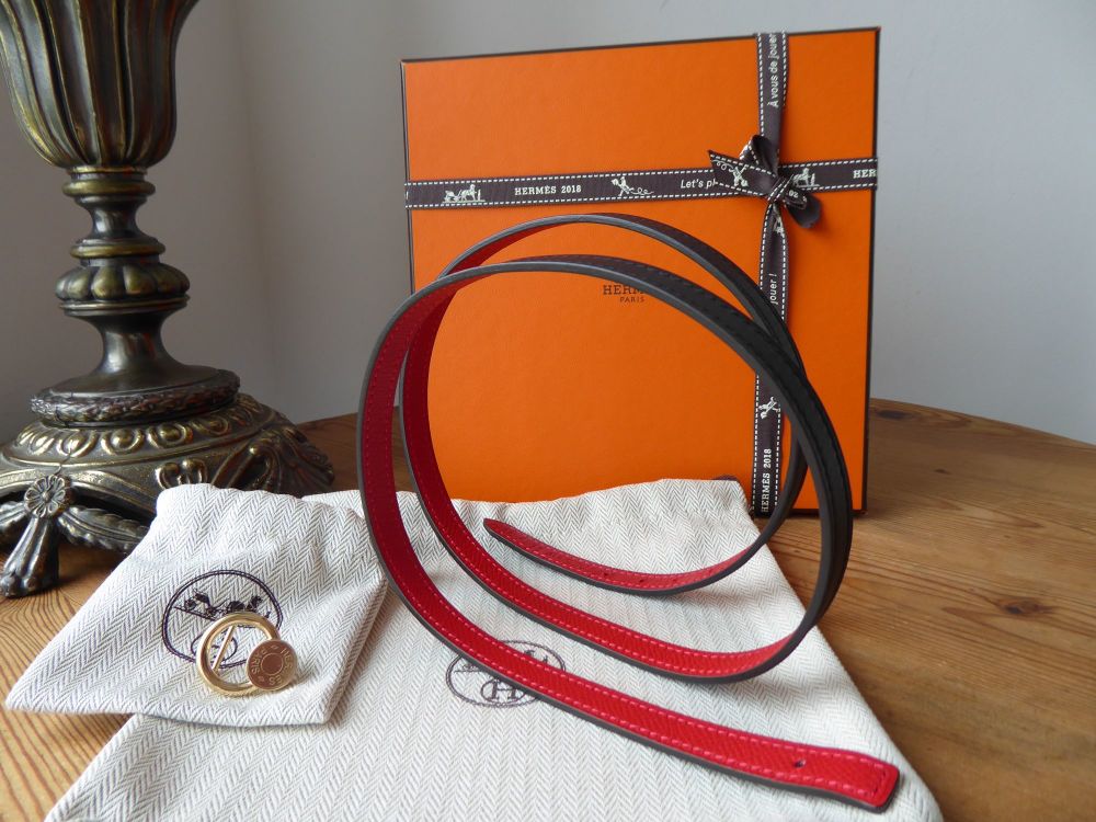 Hermès Clou de Selle Gold Buckle & Slender Reversible Belt in Verso Noir Swift & Rouge Casaque Epsom - SOLD