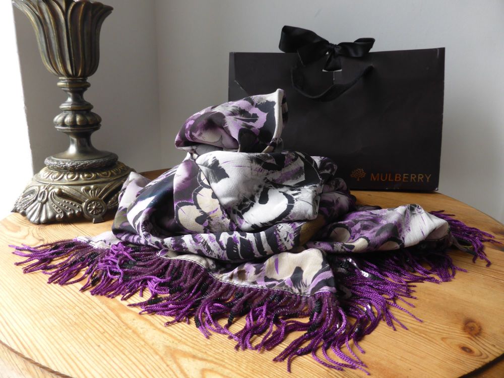 Mulberry Feathered Friends Large Triangular Shawl Evening Wrap in Eggplant Purple Silk & Sequins - SOLD
