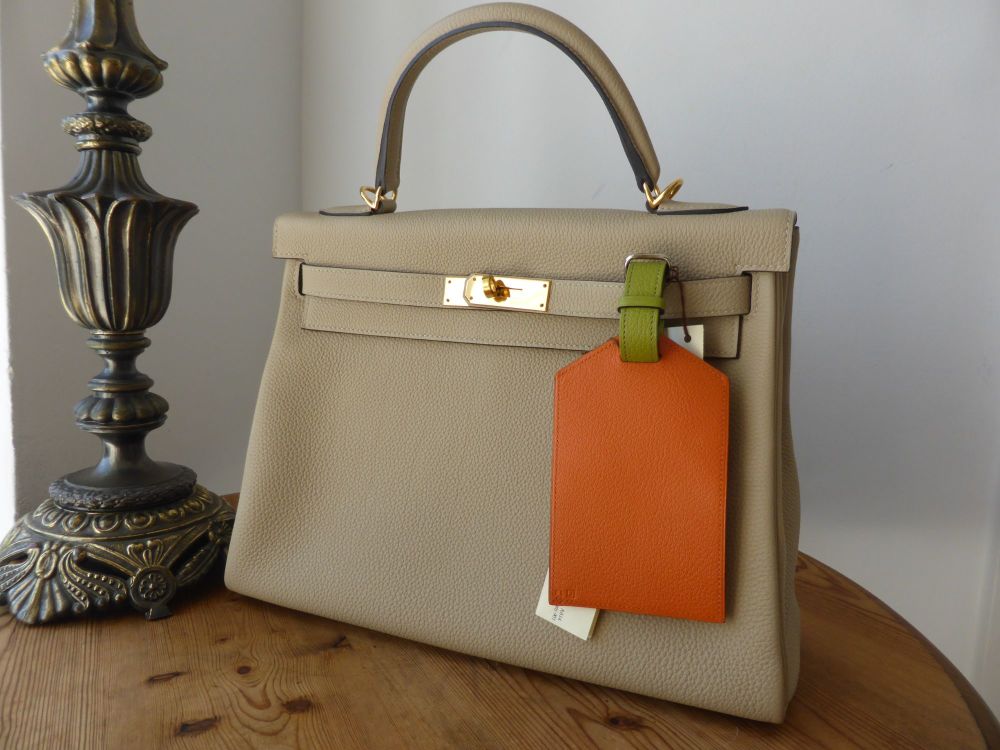 Hermés Large 'Luggage Tag Label' Charm in Orange & Vert Anis Chèvre Mysore - SOLD