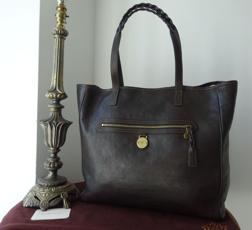Mulberry Large Somerset Tote Shopper in Chocolate Tumbled Leather -