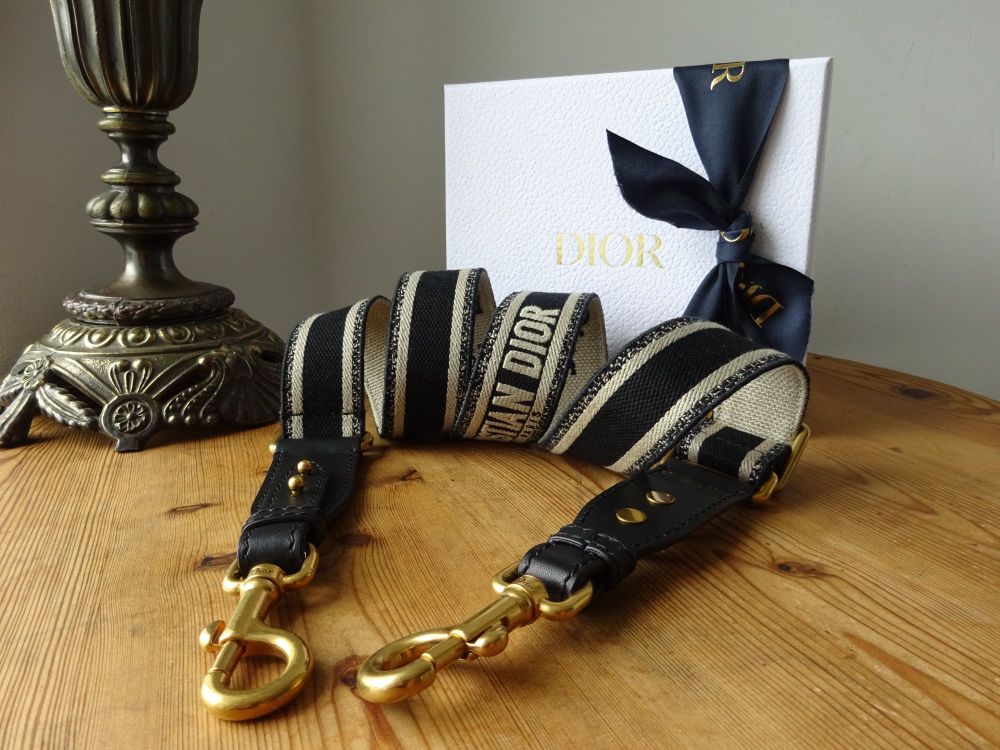 Dior Embroidered Long Adjustable Shoulder Strap in Black / Taupe with Aged Gold Hardware - SOLD