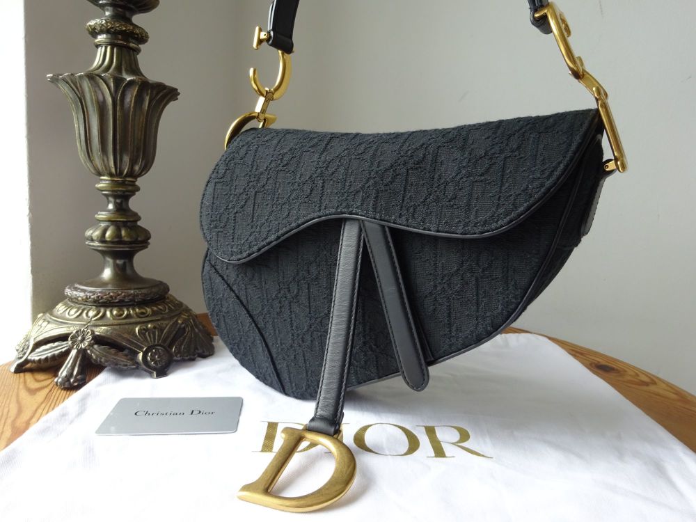 Dior Oblique Saddle Bag in Black Jacquard with Aged Gold Hardware